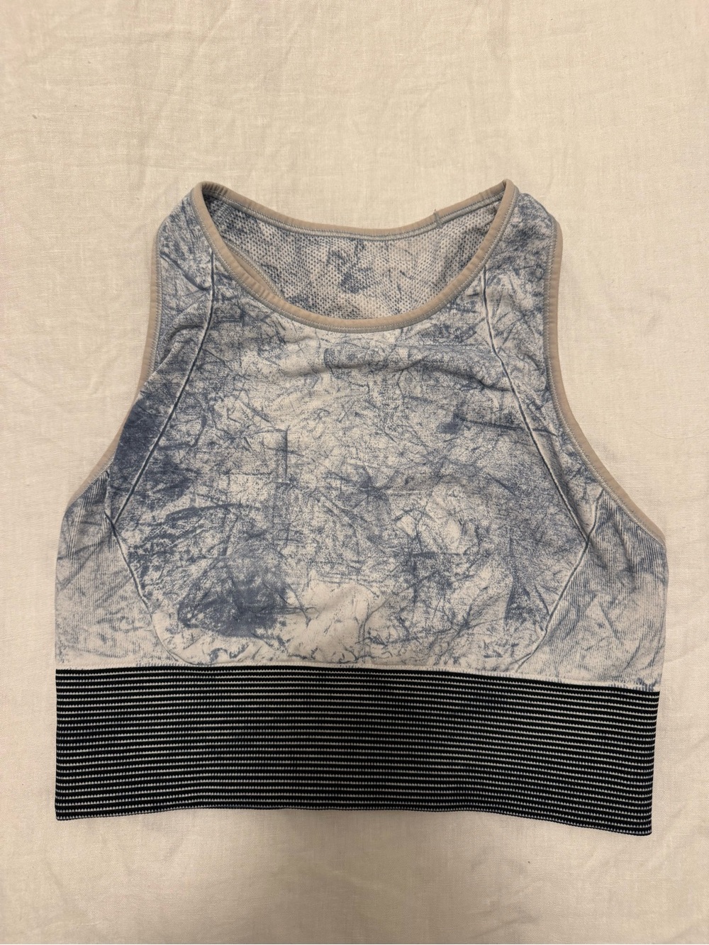 lululemon athletica Marble-Print High Neck Crop Top in Blue and Cream